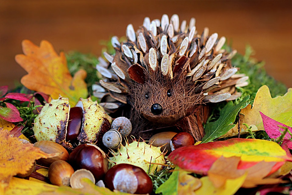 Dekorační ježek mezi listím